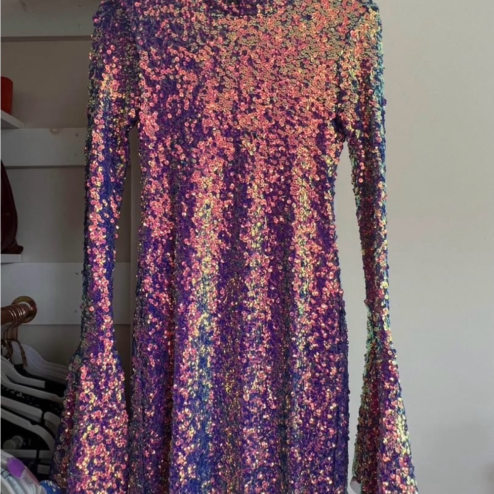 Free People Multicolor Sequin Long Sleeve Dress